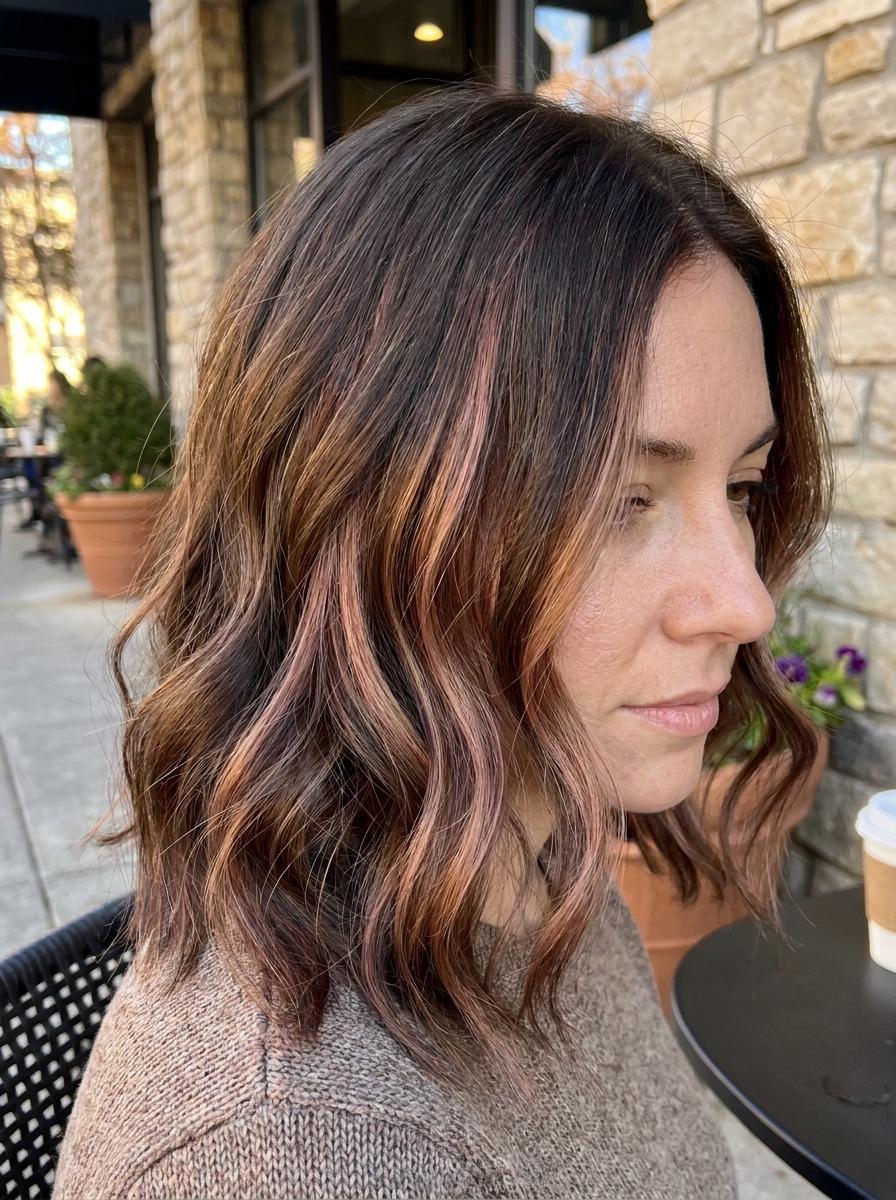 Braune Haare mit Peekaboo Highlights - Peekaboo Hair Idee